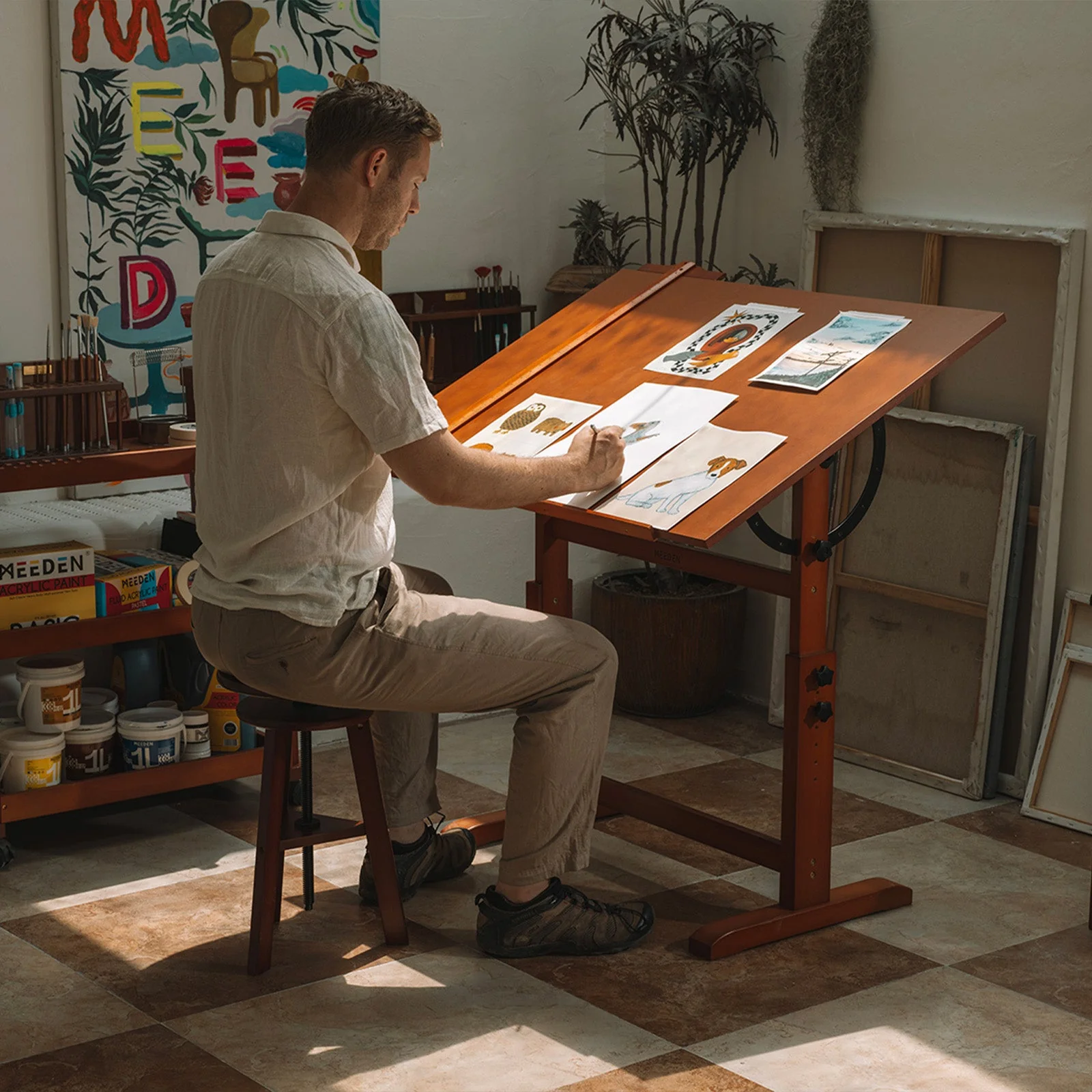 MEEDEN Extra Large Wood Drafting Table, Light Walnut - Image 4