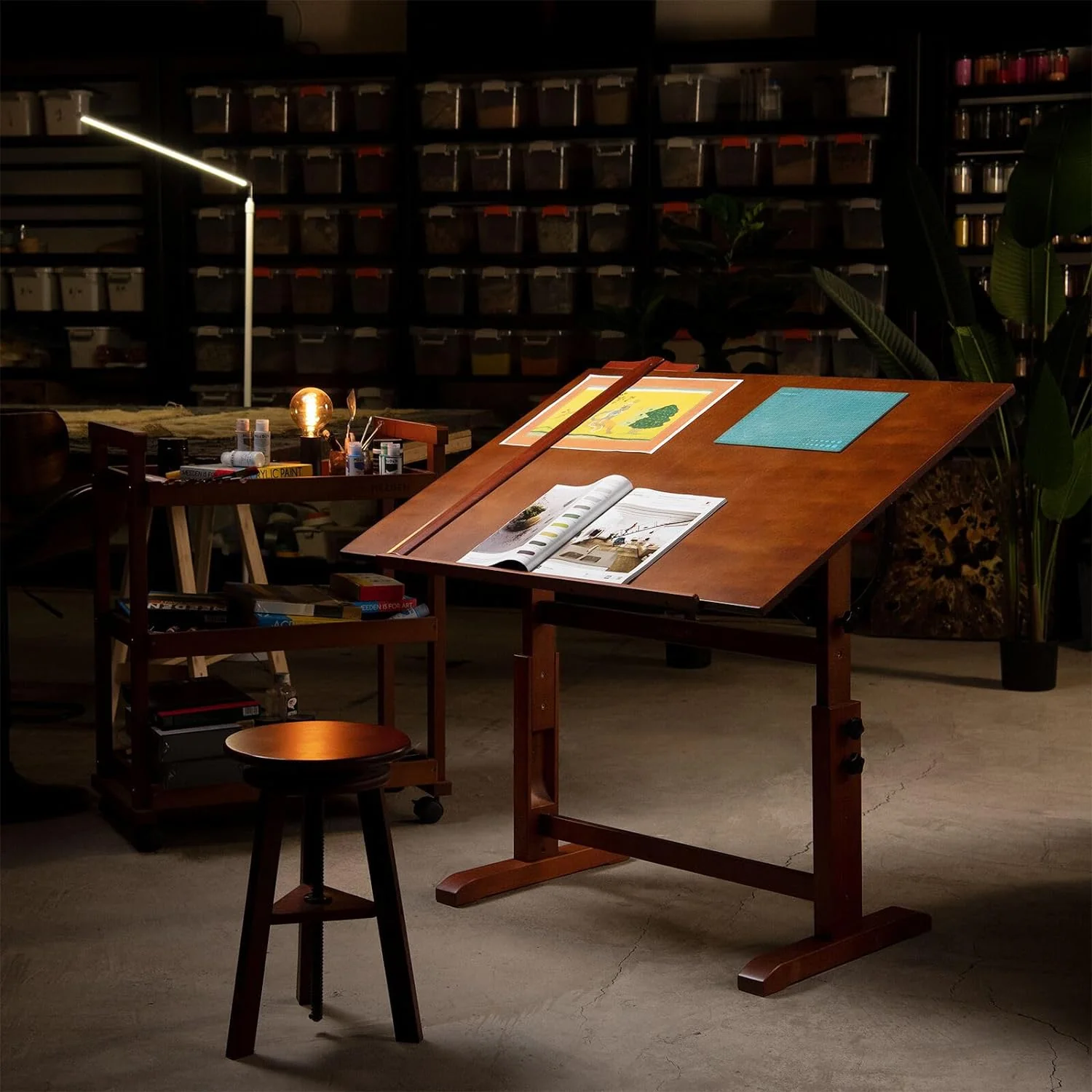 MEEDEN Extra Large Wood Drafting Table, Light Walnut - Image 6