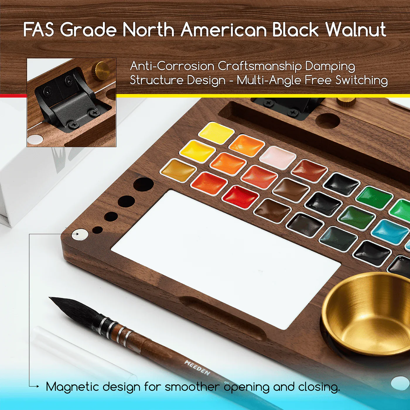 MEEDEN Premium Artist-Grade Watercolor Set - Luxury 27 Color Collection with Black Walnut Case - Image 4